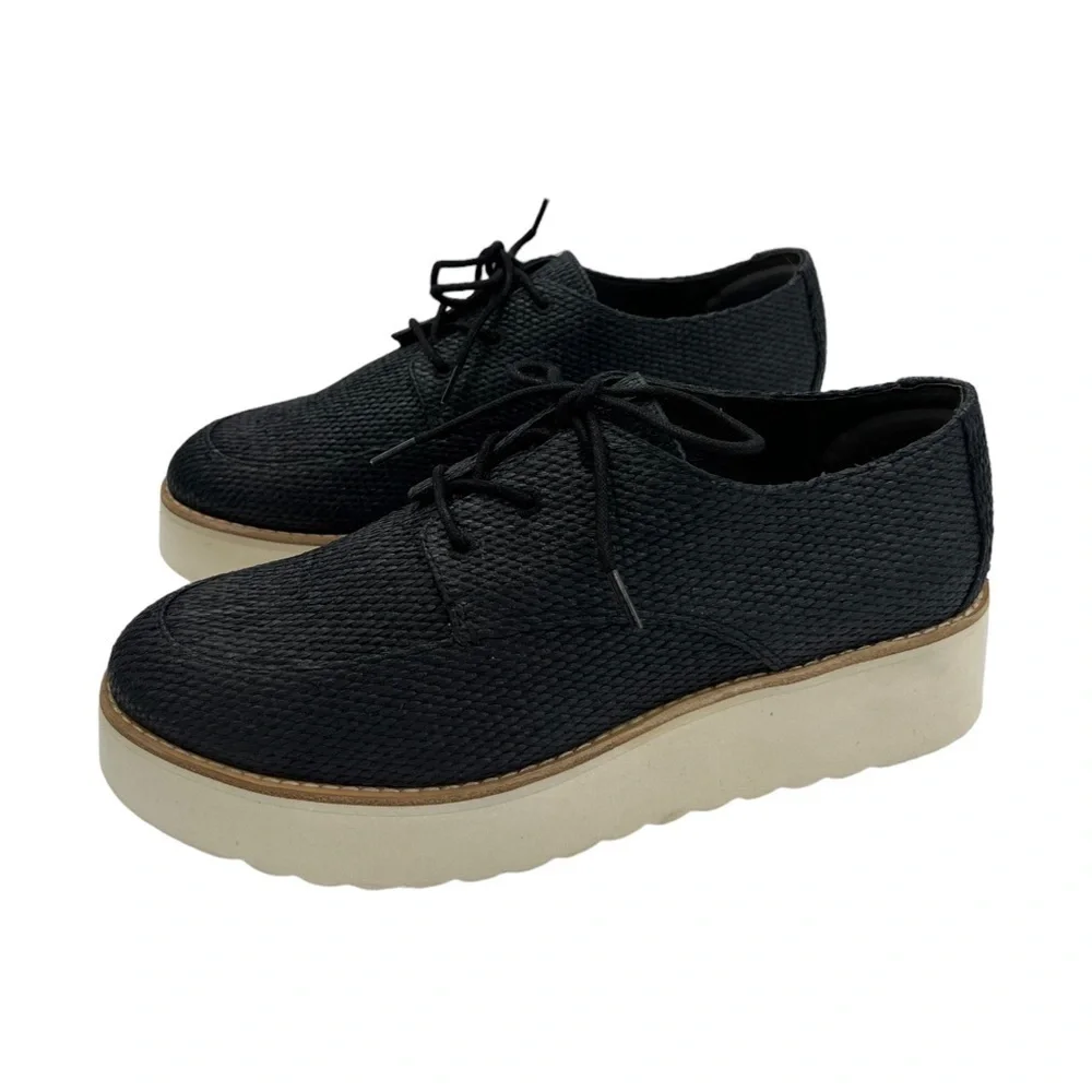 VINCE Women's Zina Raffia Platform Sneakers Black 7.5